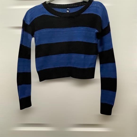 Absolutely Creative Worldwide Sweaters - ABSOLUTELY Cropped Striped Black and Blue Women's Sweater